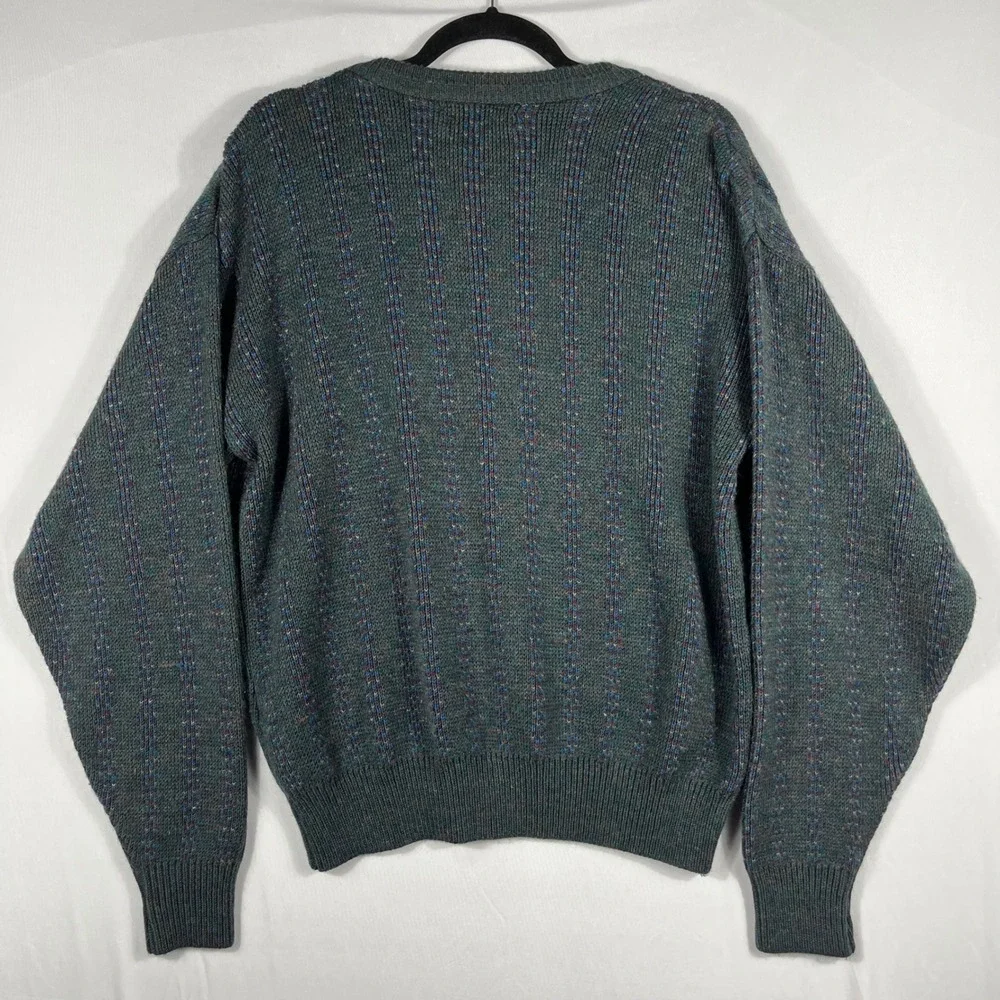 Vtg 90s Y2K Jantzen Knit Sweater Men's L Green Maroon Striped Fisherman‎ Grandpa